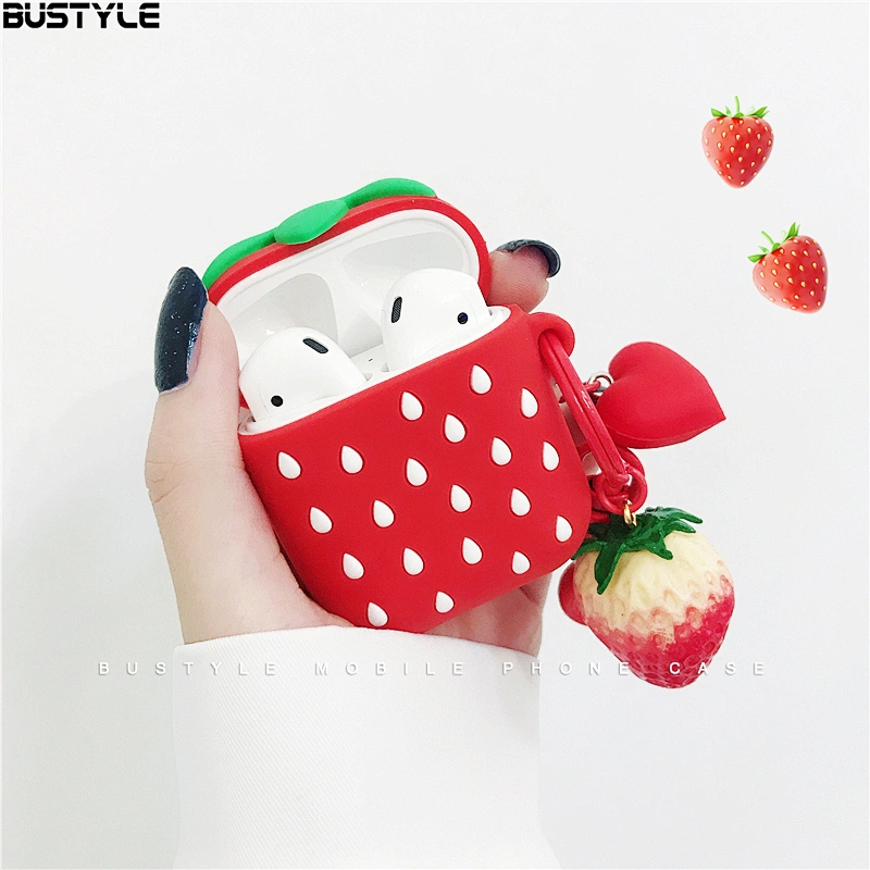 3D Strawberry cartoon Soft silicone case For Apple AirPods With Buckle