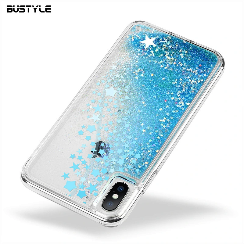 Free sample PC+TPU 2 in 1 bling bling blue sky glitter liquid stars quicksand full protection phone back cover for iPhone x xr xs max