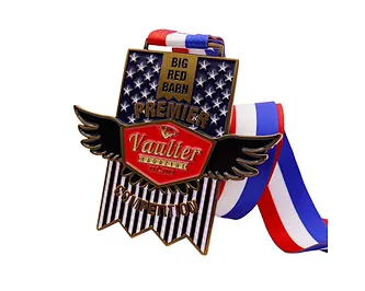 Custom Metal Award High Jump Red White Blue Sublimation Ribbon Design Sports Event Medallion