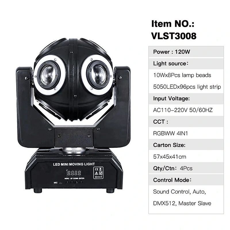 120w stage lamp RGBW Rolling Beam Rotation strobe laser Led Mini Moving Head laser Light for dj party