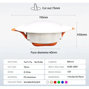 High brightness CCT 3000K 4000K 6000K downlight lamp commercial downlight 7W 9W recessed led downlight fixture for project