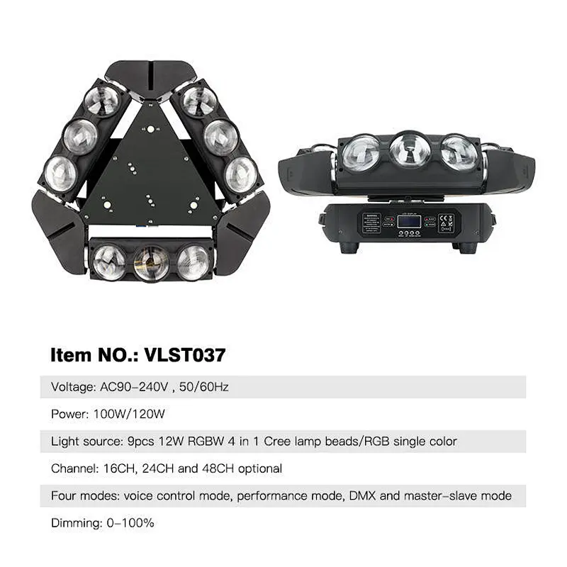 3w*9pcs Triangle 4 in 1 Moving Head Stage lamp RGBW Color 9 head spider laser moving light 9 eyes led