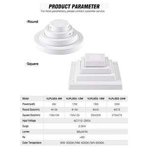 3w 6w 9w 12w 15w 18w 24w Mounted Indoor lamp Ceiling Home custom shape LED Surface round square panel light