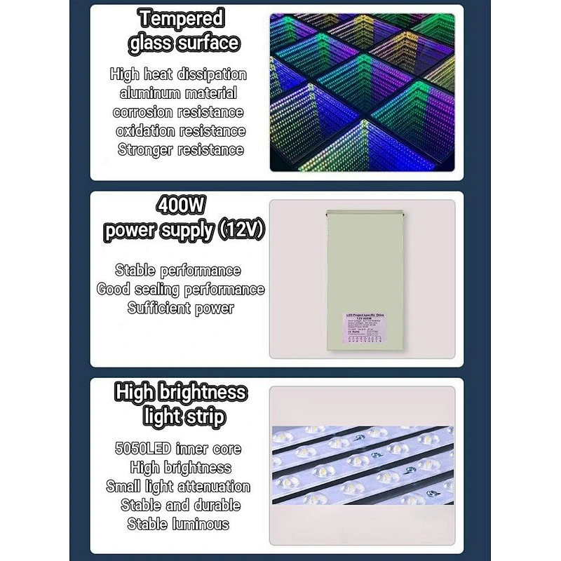 Guangzhou 3d infinity mirror pixel stage platform video light up interactive led dance floor tiles magnetic