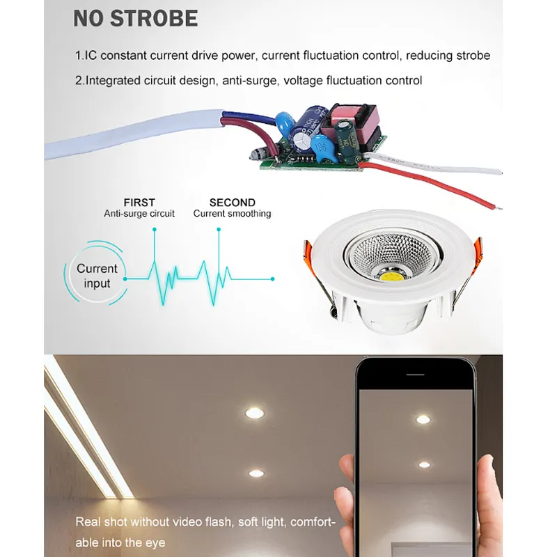 Hotel project lighting anti-glare dimmable 9w 12w led ceiling spot down light recessed downlights 4inch COB
