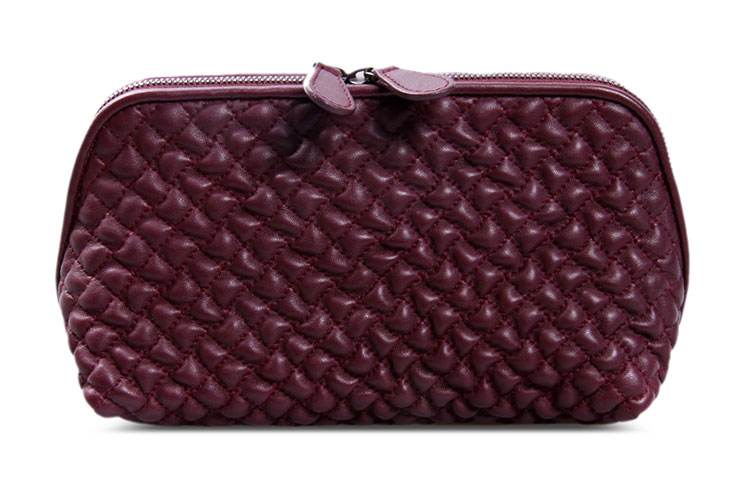 Vermilion stitching women leather makeup bag|Melody Leather