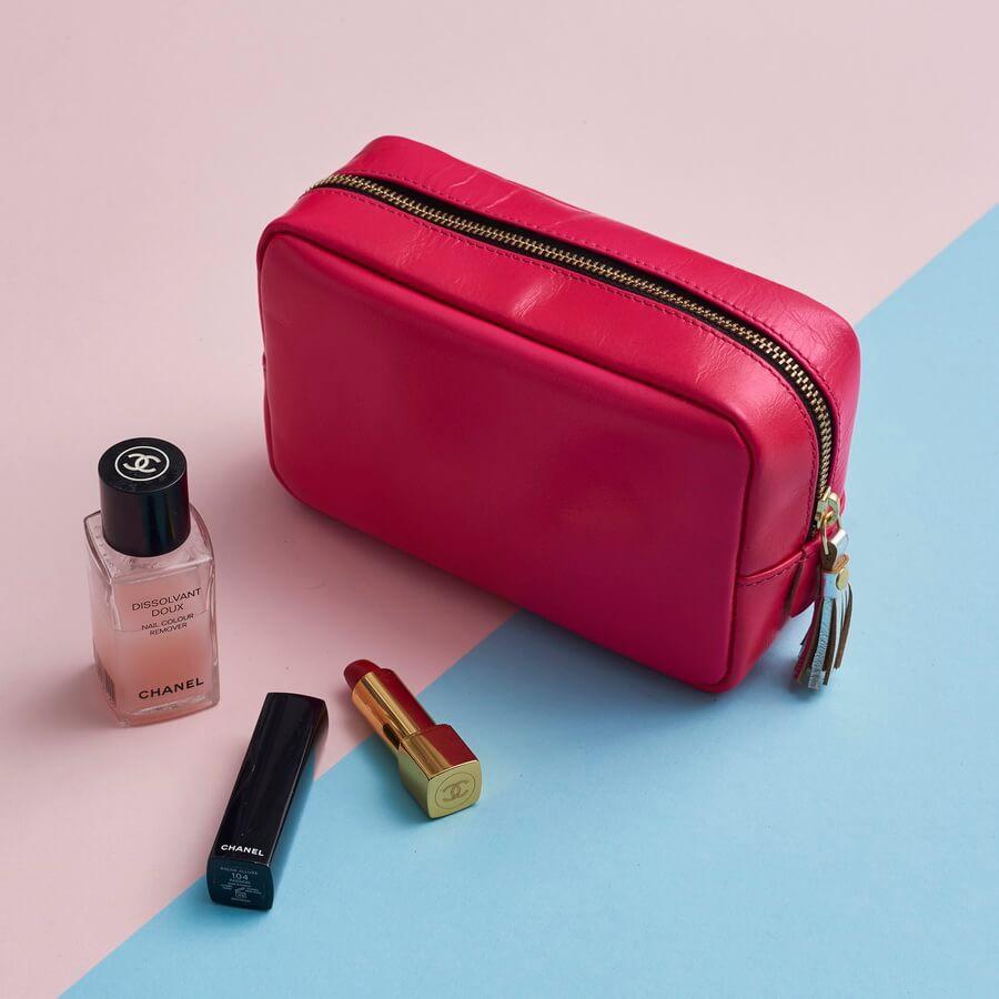 Pink Women leather cosmetic bag or wash bag|Melody Leather