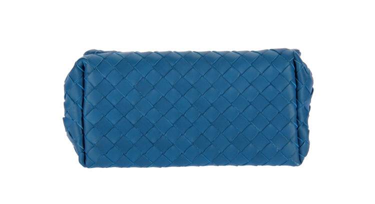 Deep blue knit leather makeup bag|Melody Leather