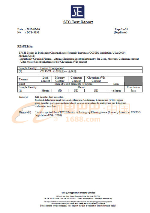 STC Test Report for Metal Hardware -2|Melody Leather
