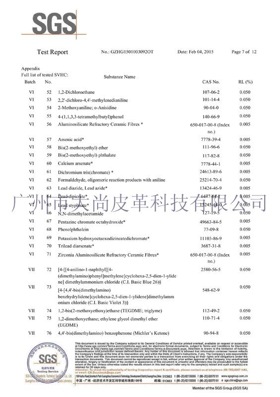 SGS REACH 161 Certificate for Handbag Material -7|Melody Leather