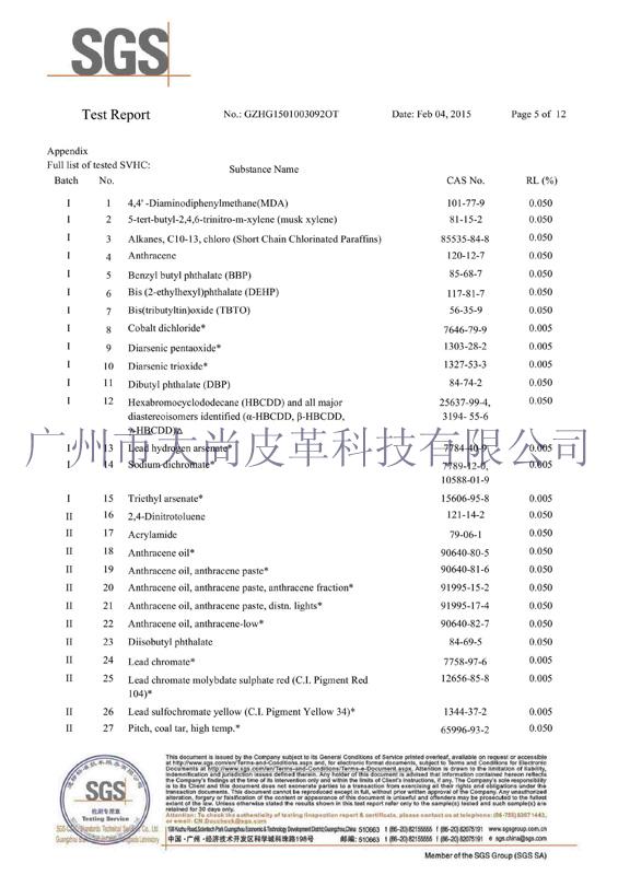 SGS REACH 161 Certificate for Handbag material -5|Melody Leather
