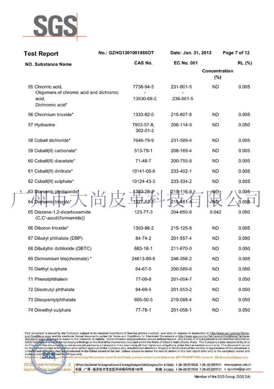 SGS REACH 138 Certificate for Handbags -7|Melody Leather