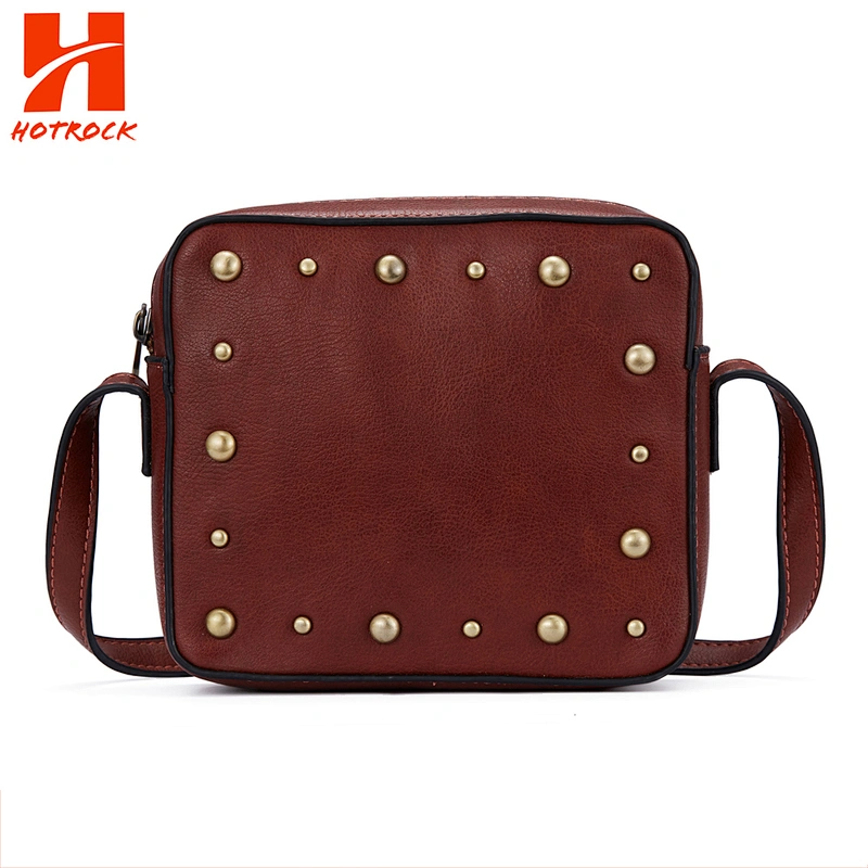Rectangle Rivet Pu Shoulder Bags Faux Leather Women Crossbody Bags