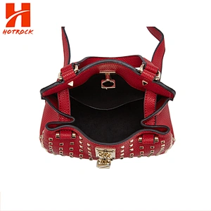 Red PU leather women crossbody bags metal rivet ladies handbags