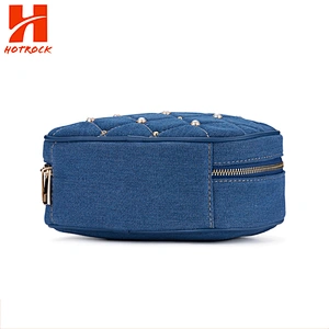 Online Fashion Deep Blue Shoulder bag Denim women Bags with Pearl