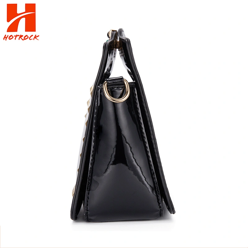 Fashion Black Patent Colorful Rivet Stud PU Shoulder Handbag