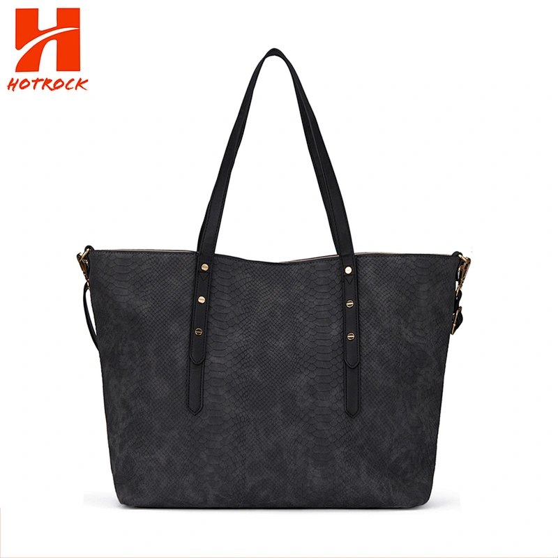 Grey Casual Women Handbags Serpentine Pu Leather Tote Bags