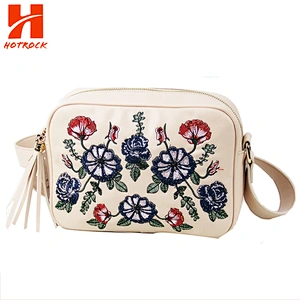 3pcs Embroidered Pink Pu Leather Women bag Set