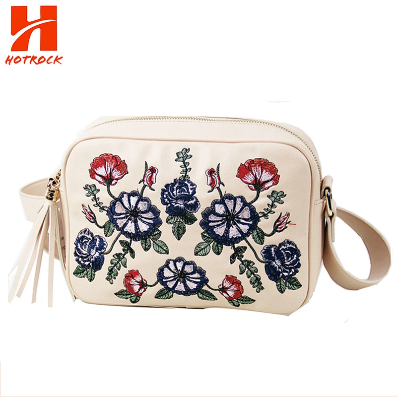 3pcs Embroidered Pink Pu Leather Women bag Set
