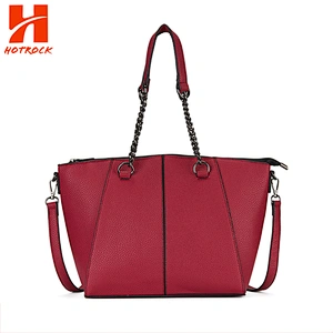 China Best Supplier Women Totes New Designer Rose Madder Pu Leather Tote Bags with Chain Strap