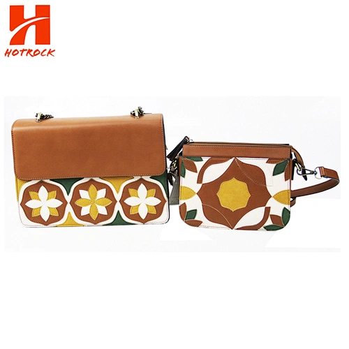 2PCS pu leather shoulder bags women bags set with Flower Patch