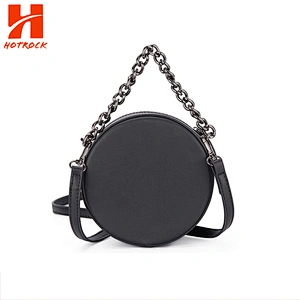 Lady Black PU Leather Crossbody Bags factory direct OEM Rivet Round Bags with Chain