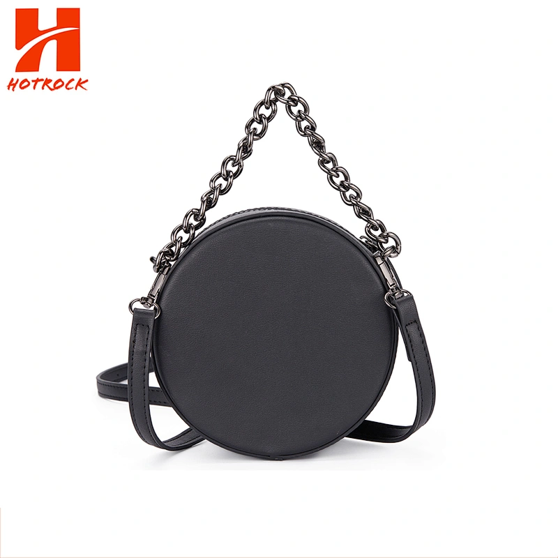 Lady Black PU Leather Crossbody Bags factory direct OEM Rivet Round Bags with Chain