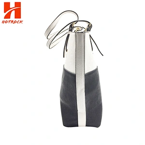 Wholesale White with Black PU Leather Handbags Models Top Handle Women Tote Bags