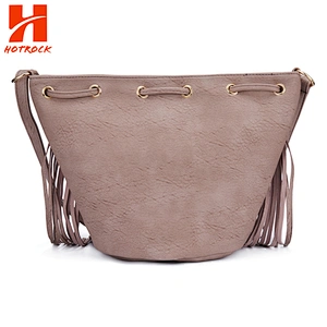 Hotrock Factory Women Fringe Handbags Popular Faux Leather Tassel Bucket bags