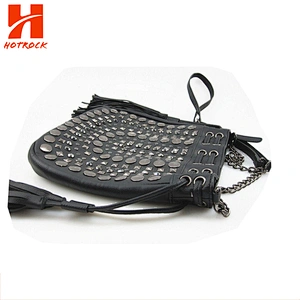 Women Rivet shoulder purses bags PU leather crossbody bags with Tassel