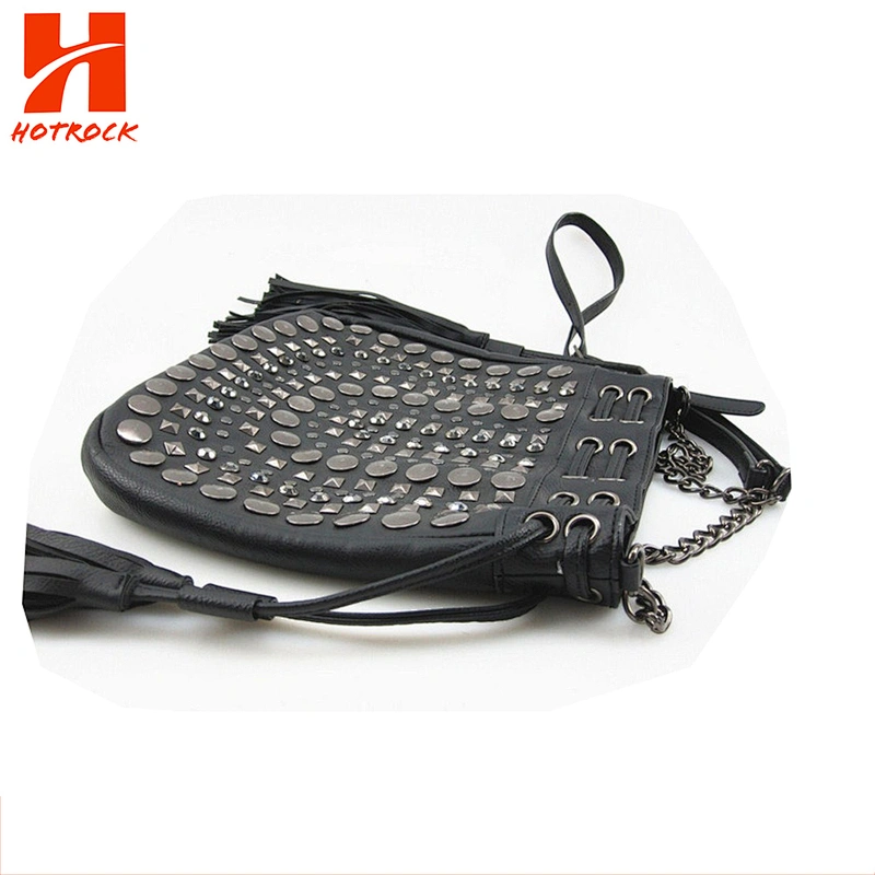 Women Rivet shoulder purses bags PU leather crossbody bags with Tassel