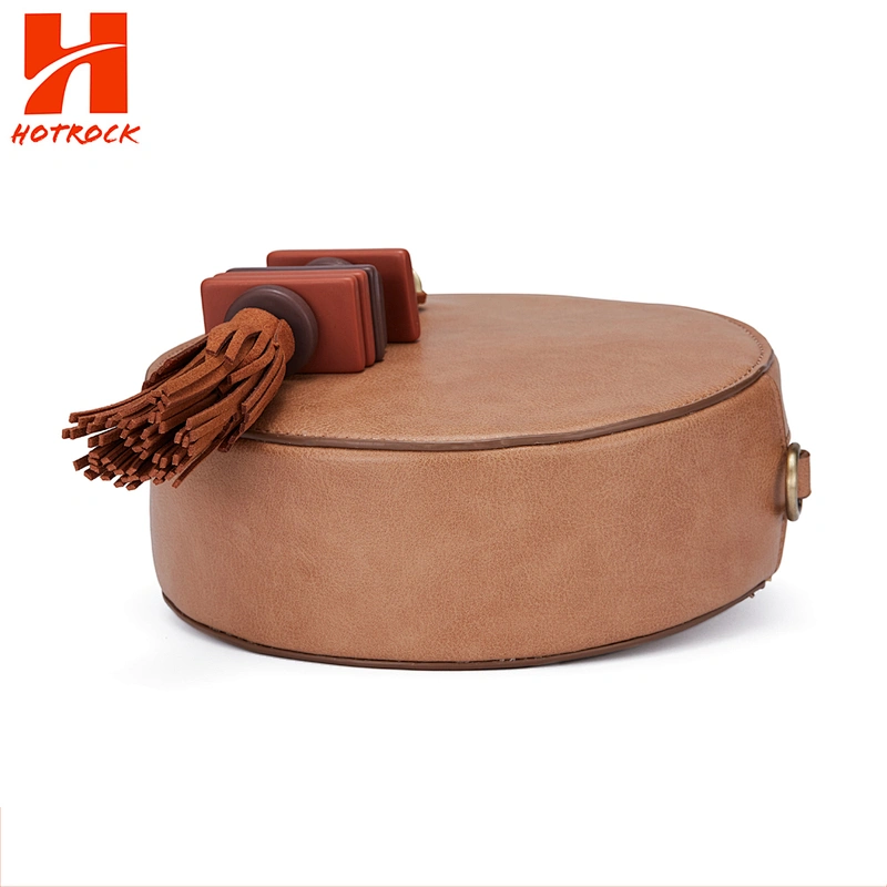 Classical Women Round Tassel Bag Detachable Pu Leather Strap Crossbody Bags