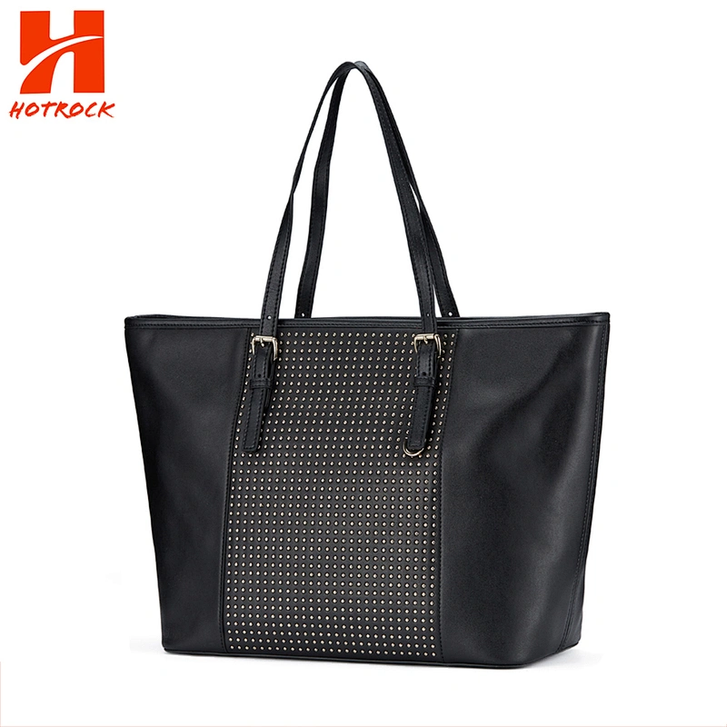 China Suppliers PU Handbags Black Leather Women Tote Bags