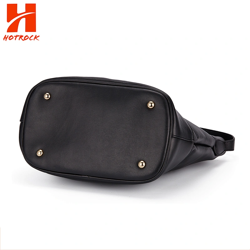 Black Pu Leather women bags faux leather Bucket Tote Bags with tassel pendant
