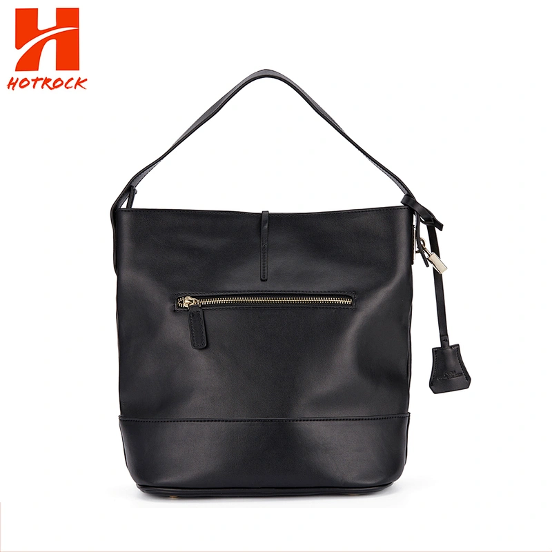 Black Pu Leather women bags faux leather Bucket Tote Bags with tassel pendant