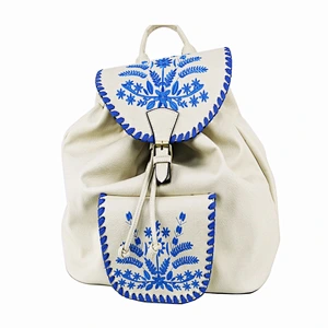 White PU Leather Backpack and Crossbody Bags Embroidery Women Bag Set