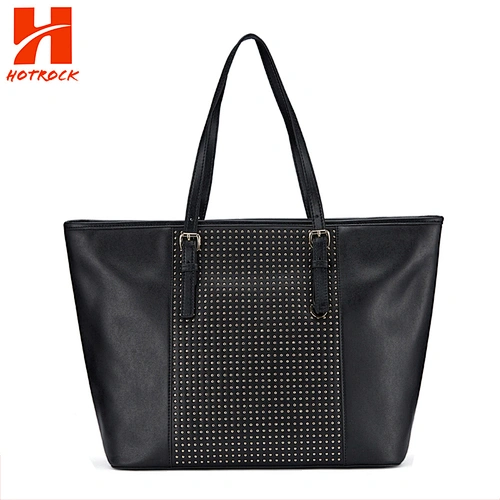 China Suppliers PU Handbags Black Leather Women Tote Bags