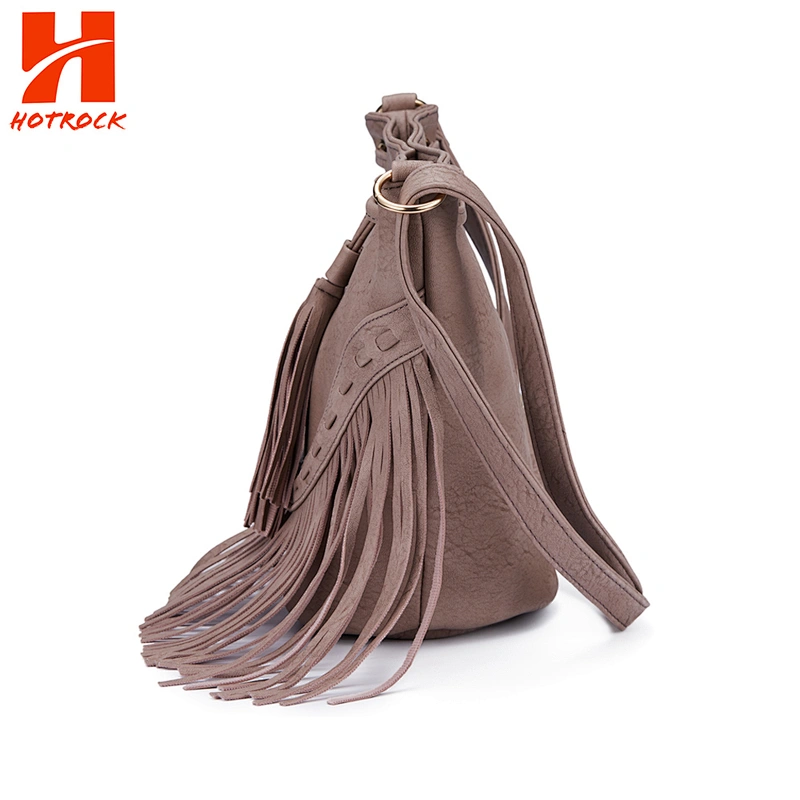 Hotrock Factory Women Fringe Handbags Popular Faux Leather Tassel Bucket bags