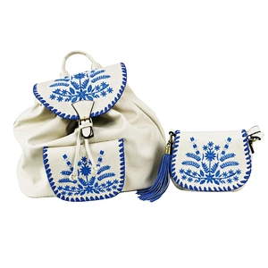 Hotrock Women Embossed White Backpack Crossbody Bags Pu leather Bag Set