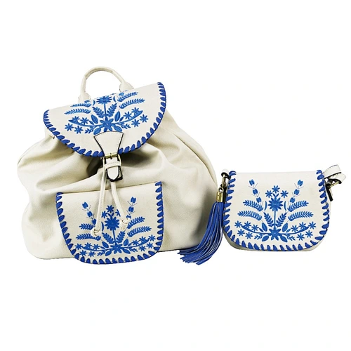 Hotrock Women Embossed White Backpack Crossbody Bags Pu leather Bag Set
