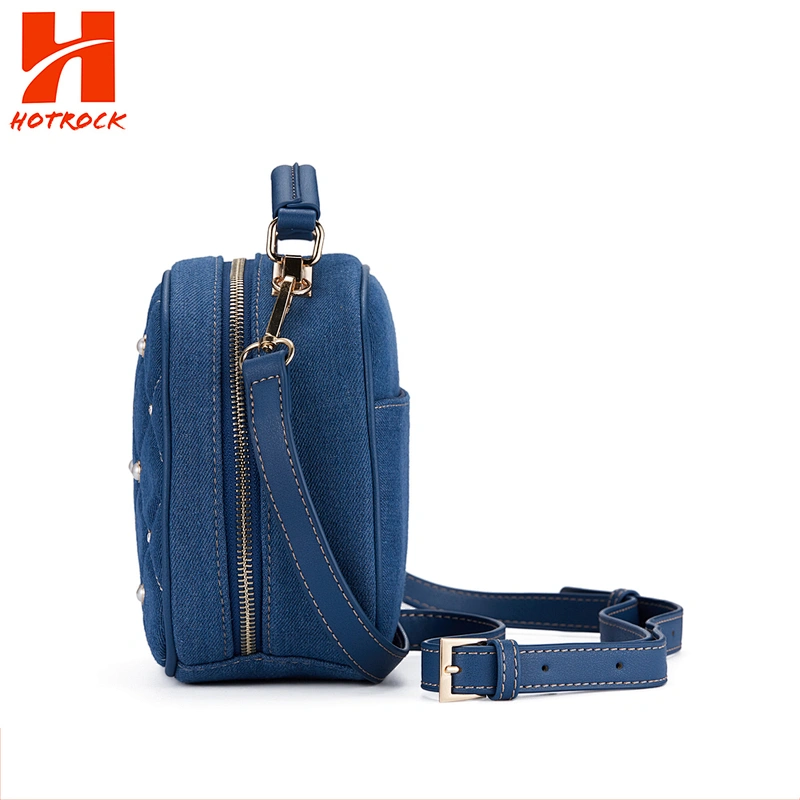 Online Fashion Deep Blue Shoulder bag Denim women Bags with Pearl