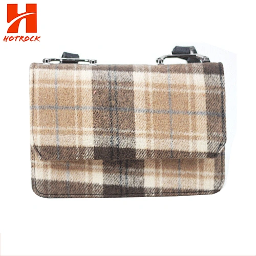 Cotton fabric Custom Wool Ladies bag lattice pattern Shoulder Bags