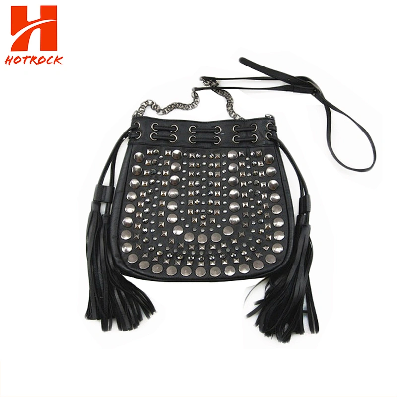 Women Rivet shoulder purses bags PU leather crossbody bags with Tassel