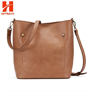 Eco-friendly Women Pu Leather Bucket Bags Ladies Single Shoulder Tote Bags