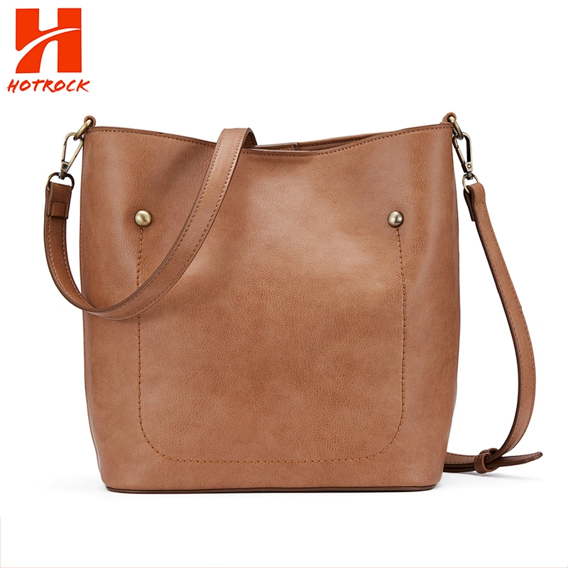 Eco-friendly Women Pu Leather Bucket Bags Ladies Single Shoulder Tote Bags