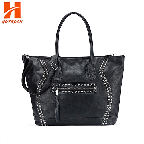 Rivet Decorated Satchel Pu Handbags Studded Faux Leather Tote Bags for Women