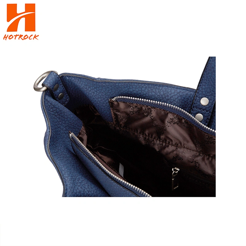 Women Tote Purse Shoulder Bags Blue Pu Leather Top Handle Satchel Handbags