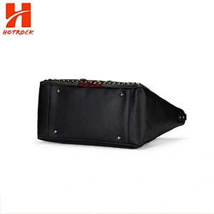 Black Pu Leather Tote Bags China supplier Wholesale Embroidery Rivet women Totes