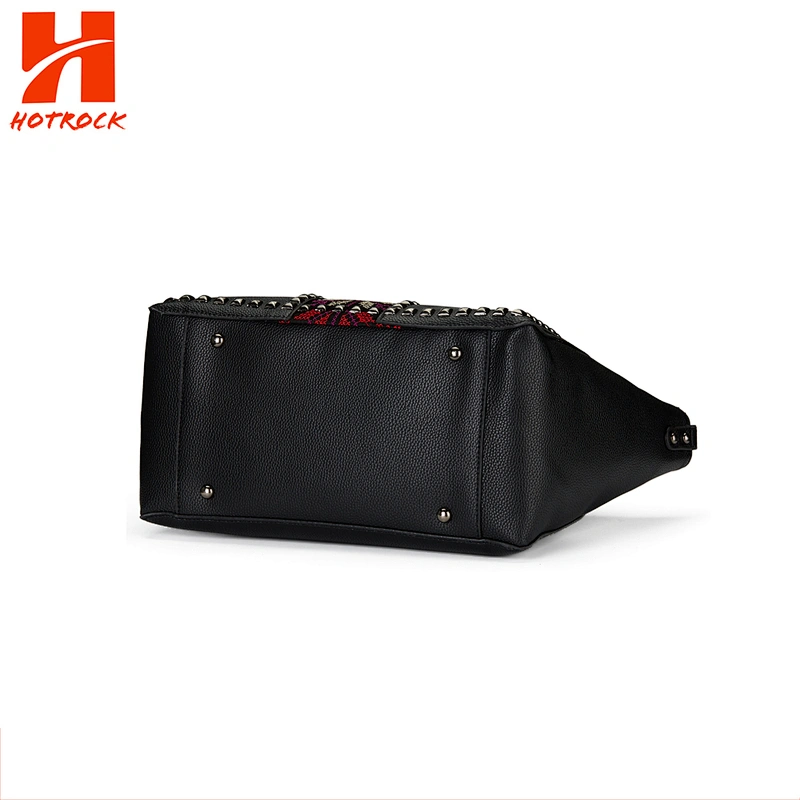 Black Pu Leather Tote Bags China supplier Wholesale Embroidery Rivet women Totes