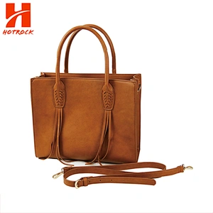 OEM Interlace Pu Braided Plait Tassel Handbags Faux Leather Bags Set for Women